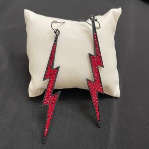 Metal Red Dazzled Rhinestone Lightning Bolt Earrings